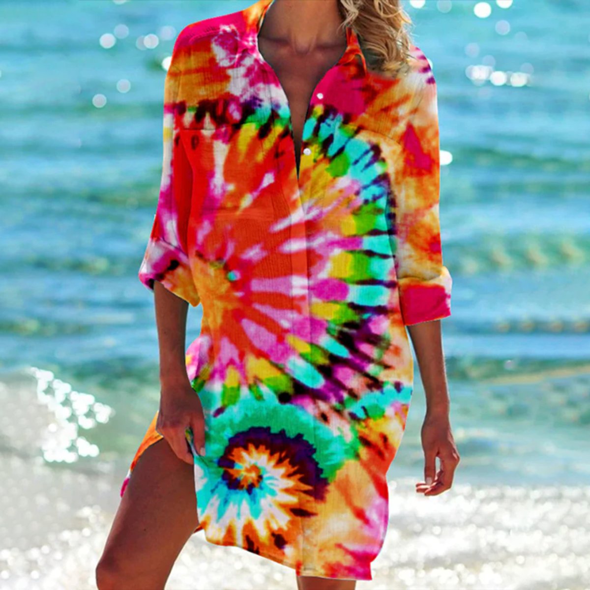 Eva | Dames Oversized Tie-Dye Zomerse Hemdblousejurk
