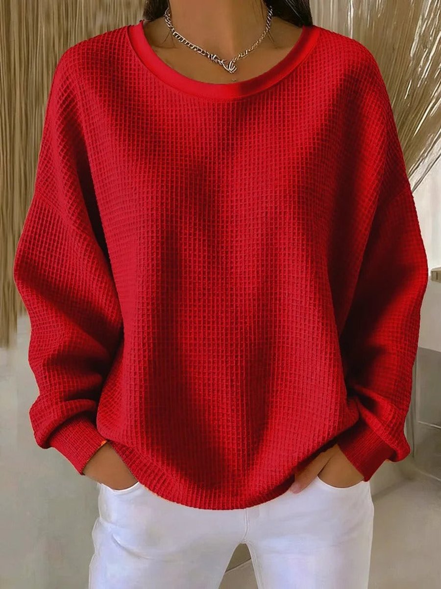 Sara | Dames Oversized Wafelstructuur Ronde Hals Pullover Sweater