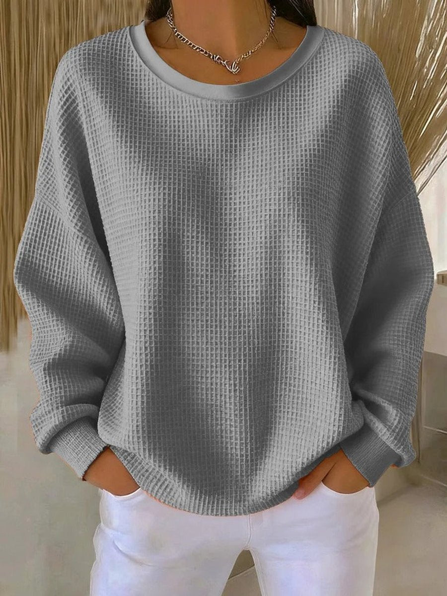 Sara | Dames Oversized Wafelstructuur Ronde Hals Pullover Sweater