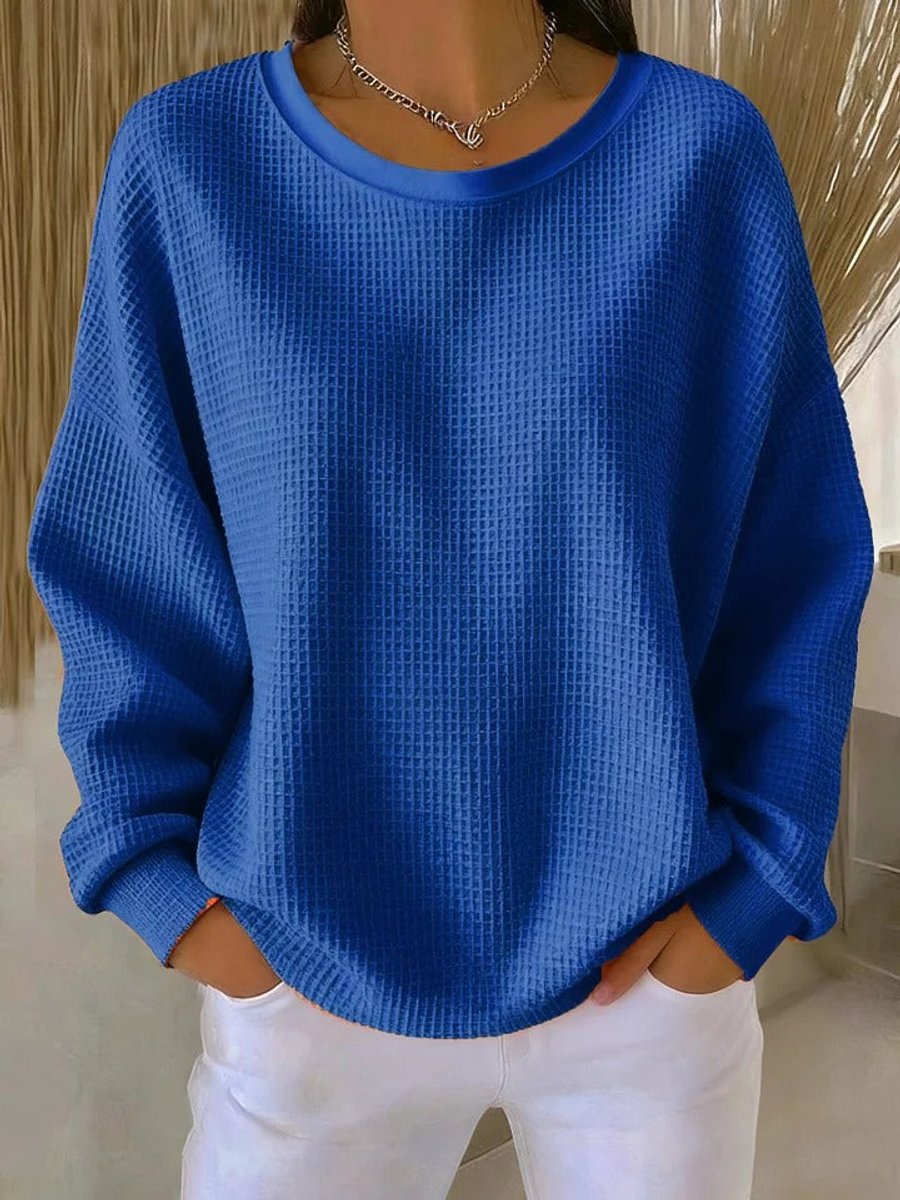 Sara | Dames Oversized Wafelstructuur Ronde Hals Pullover Sweater