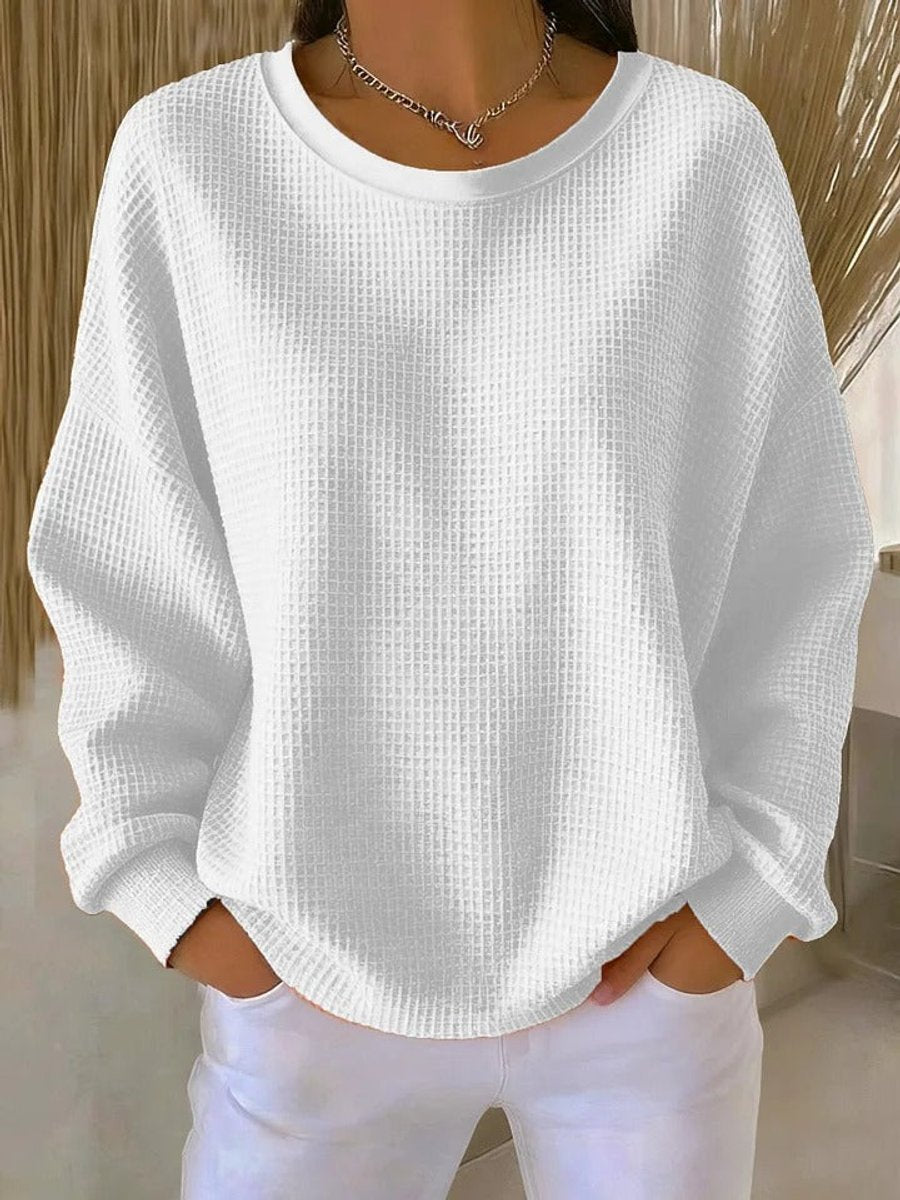 Sara | Dames Oversized Wafelstructuur Ronde Hals Pullover Sweater