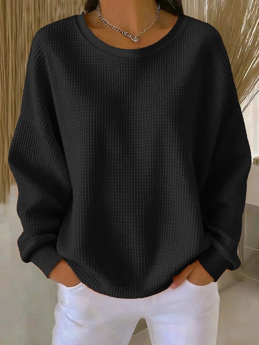 Sara | Dames Oversized Wafelstructuur Ronde Hals Pullover Sweater