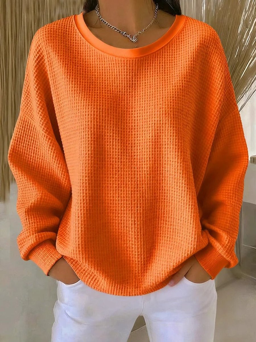Sara | Dames Oversized Wafelstructuur Ronde Hals Pullover Sweater