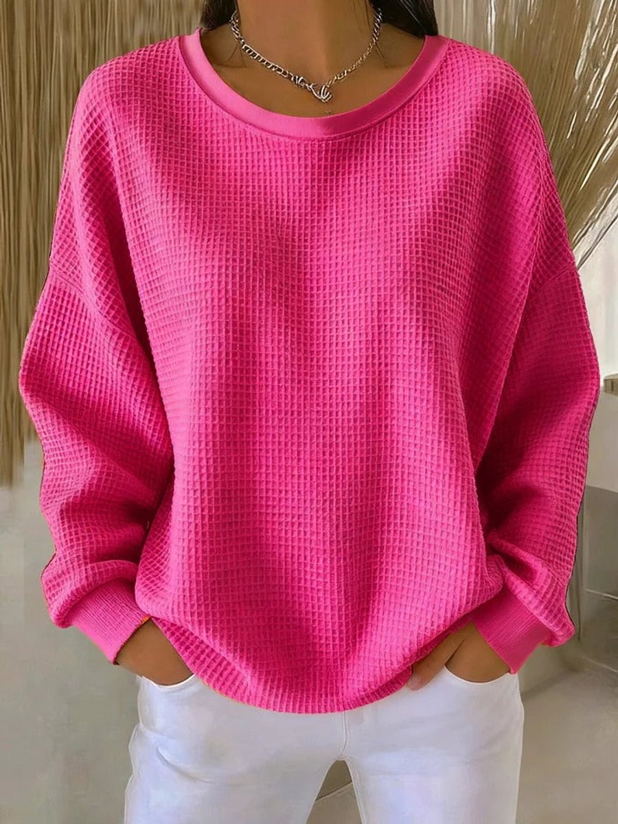 Sara | Dames Oversized Wafelstructuur Ronde Hals Pullover Sweater