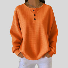 Mila | Dames Oversized Waffle Knit Sweater Henley Knoopsluiting