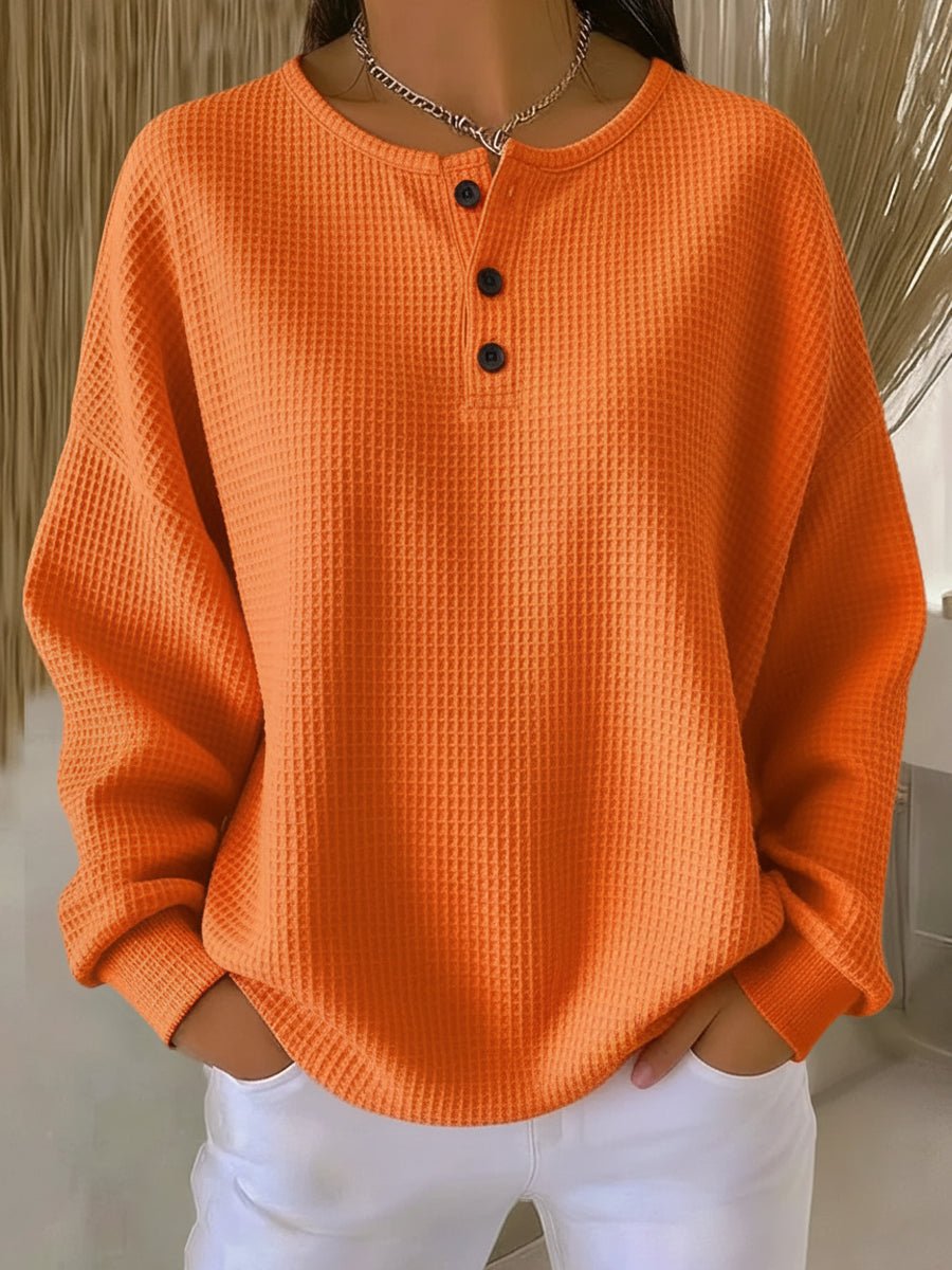 Mila | Dames Oversized Waffle Knit Sweater Henley Knoopsluiting