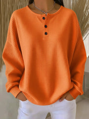 Mila | Dames Oversized Waffle Knit Sweater Henley Knoopsluiting