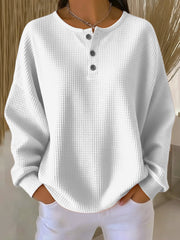 Mila | Dames Oversized Waffle Knit Sweater Henley Knoopsluiting