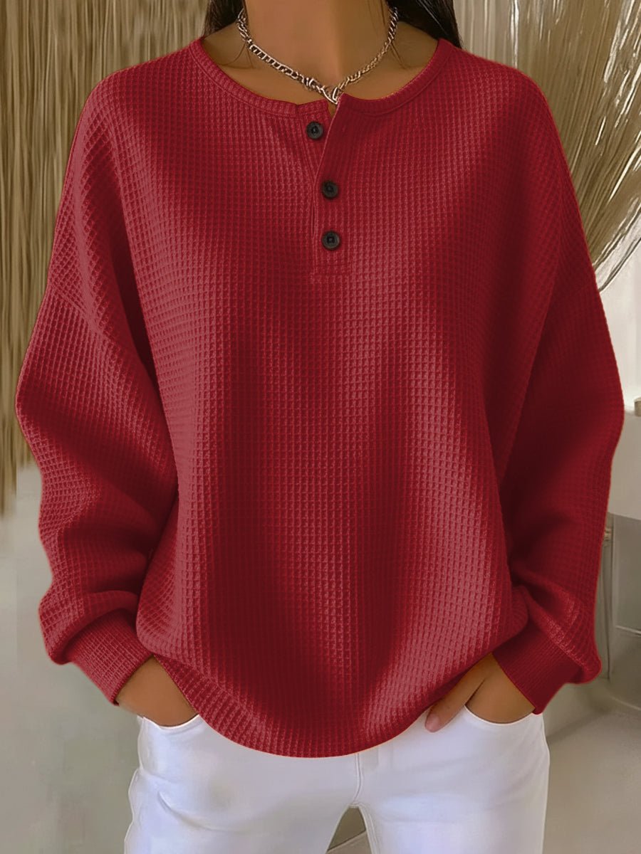 Mila | Dames Oversized Waffle Knit Sweater Henley Knoopsluiting
