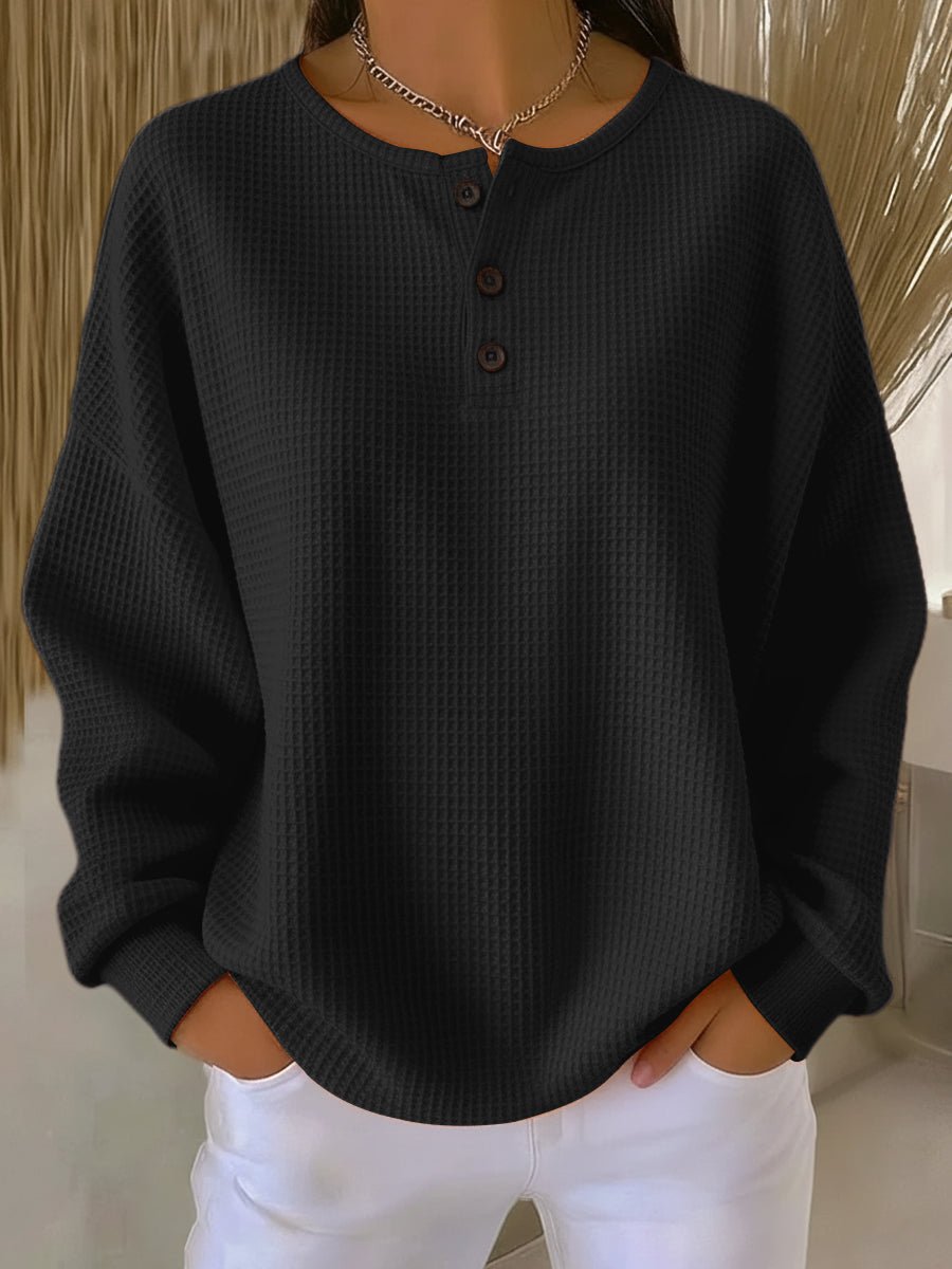 Mila | Dames Oversized Waffle Knit Sweater Henley Knoopsluiting