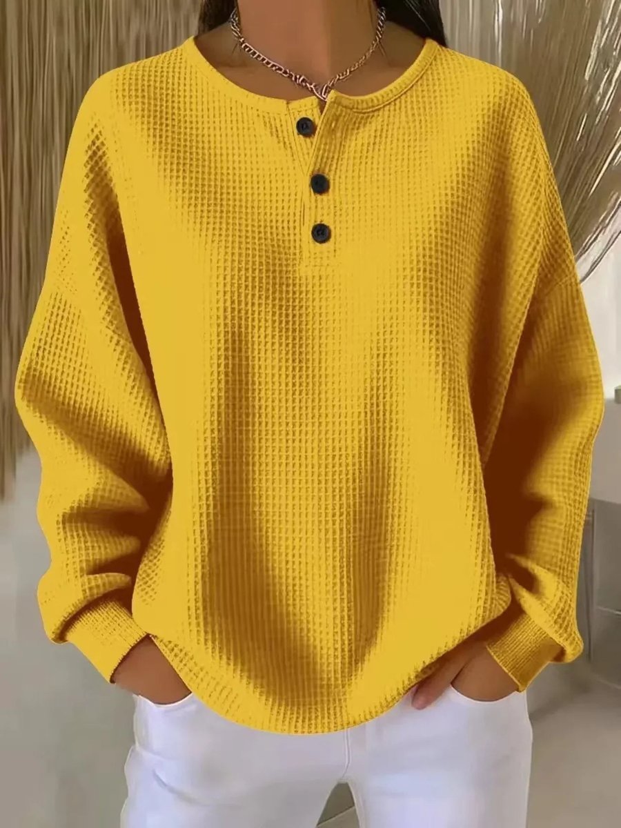 Mila | Dames Oversized Waffle Knit Sweater Henley Knoopsluiting