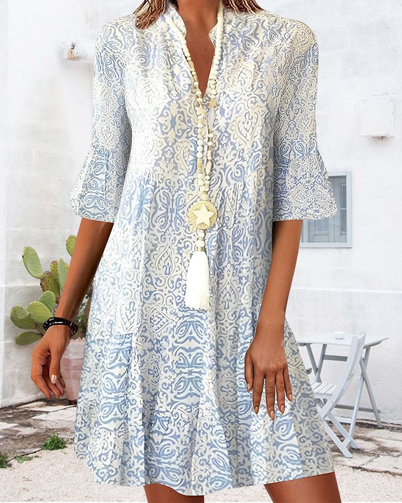 Sophie | Dames Paisley Print V-Hals Driekwart Mouw Jurk