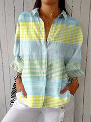 Eva | Dames Pastel Geruit Relaxed-Fit Knoopsluiting Blouse