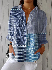 Nora | Dames Patchwork Blouse Lange Mouwen V-hals Knoop
