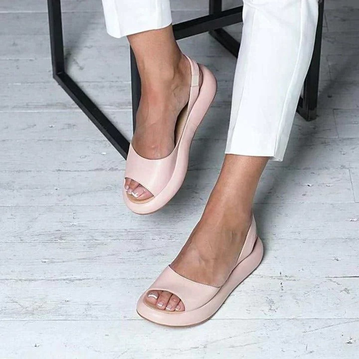 Sanne | Dames Peep Toe Slingback Comfortable Sandals Gecusht Plat Zool