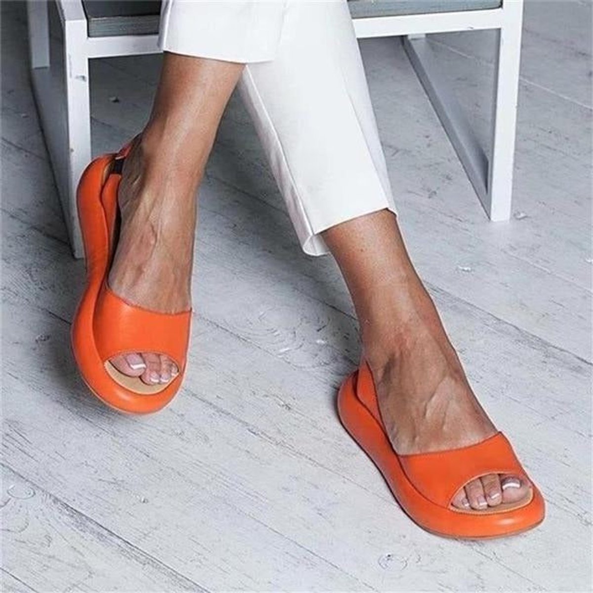 Sanne | Dames Peep Toe Slingback Comfortable Sandals Gecusht Plat Zool
