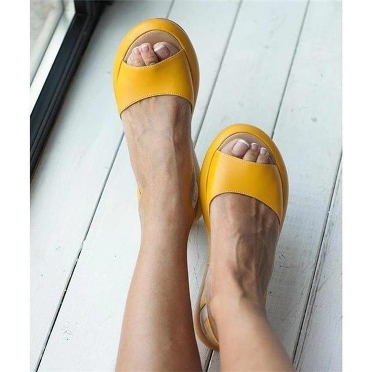 Sanne | Dames Peep Toe Slingback Comfortable Sandals Gecusht Plat Zool