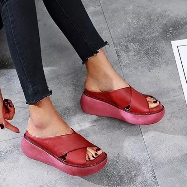 Julia | Dames Platte Gekruiste Bandjes Comfort Sandalen