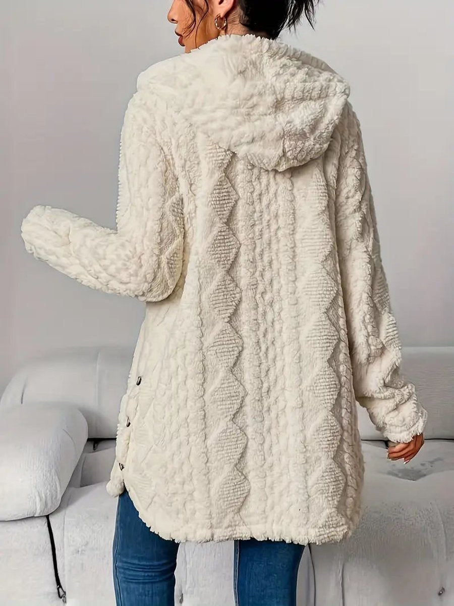 Sanne | Dames Pluche Hooded Longline Cardigan met Knoopsluiting