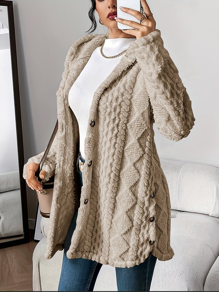 Sanne | Dames Pluche Hooded Longline Cardigan met Knoopsluiting