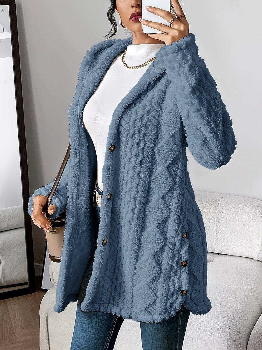 Sanne | Dames Pluche Hooded Longline Cardigan met Knoopsluiting