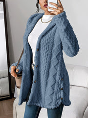 Sanne | Dames Pluche Hooded Longline Cardigan met Knoopsluiting