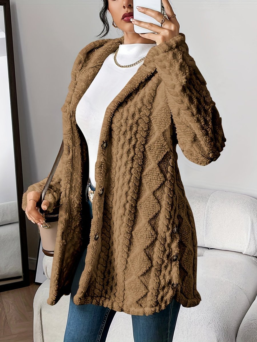 Sanne | Dames Pluche Hooded Longline Cardigan met Knoopsluiting