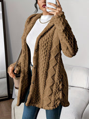 Sanne | Dames Pluche Hooded Longline Cardigan met Knoopsluiting