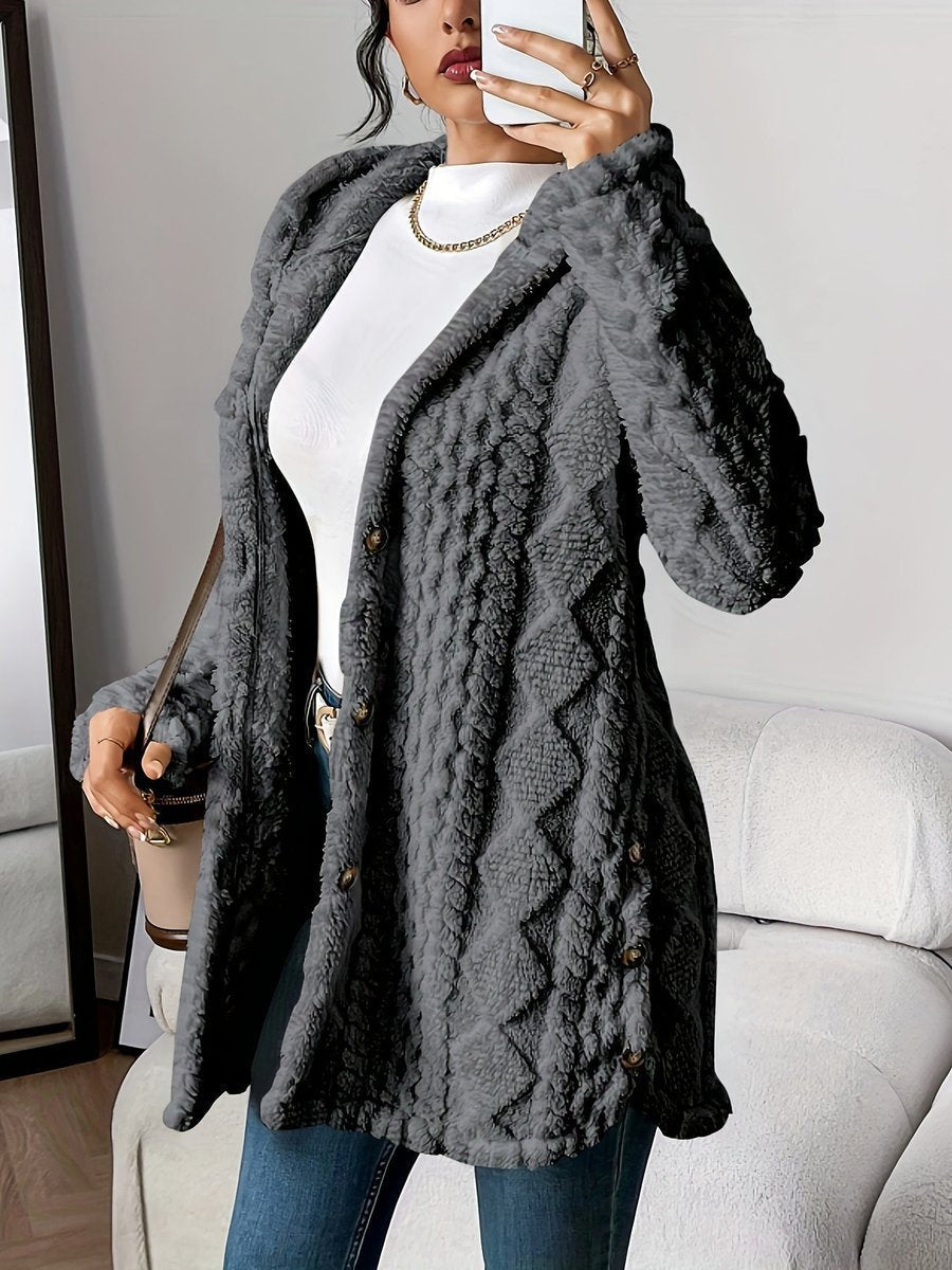 Sanne | Dames Pluche Hooded Longline Cardigan met Knoopsluiting