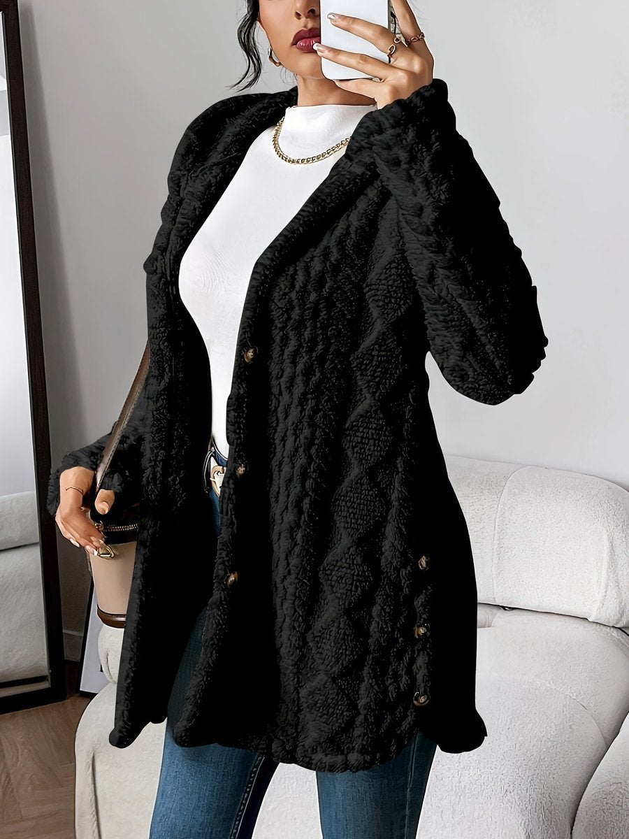 Sanne | Dames Pluche Hooded Longline Cardigan met Knoopsluiting
