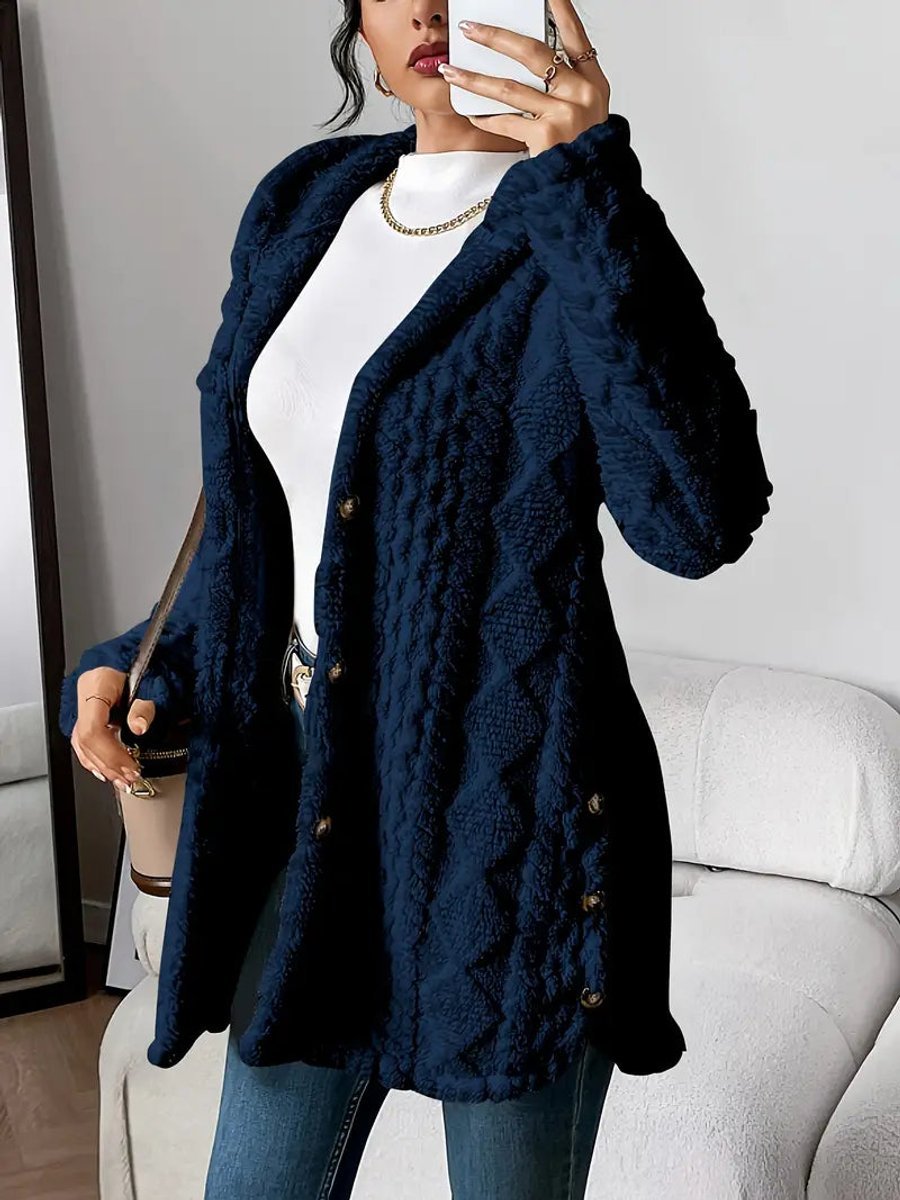 Sanne | Dames Pluche Hooded Longline Cardigan met Knoopsluiting