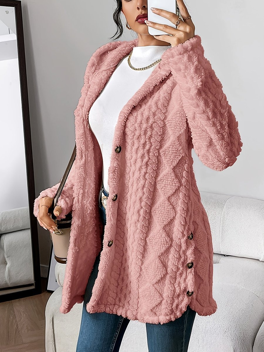 Sanne | Dames Pluche Hooded Longline Cardigan met Knoopsluiting