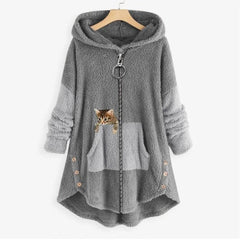 Roos | Dames Pluche Oversized Hoodie Sweater Rits Capuchon Katprint