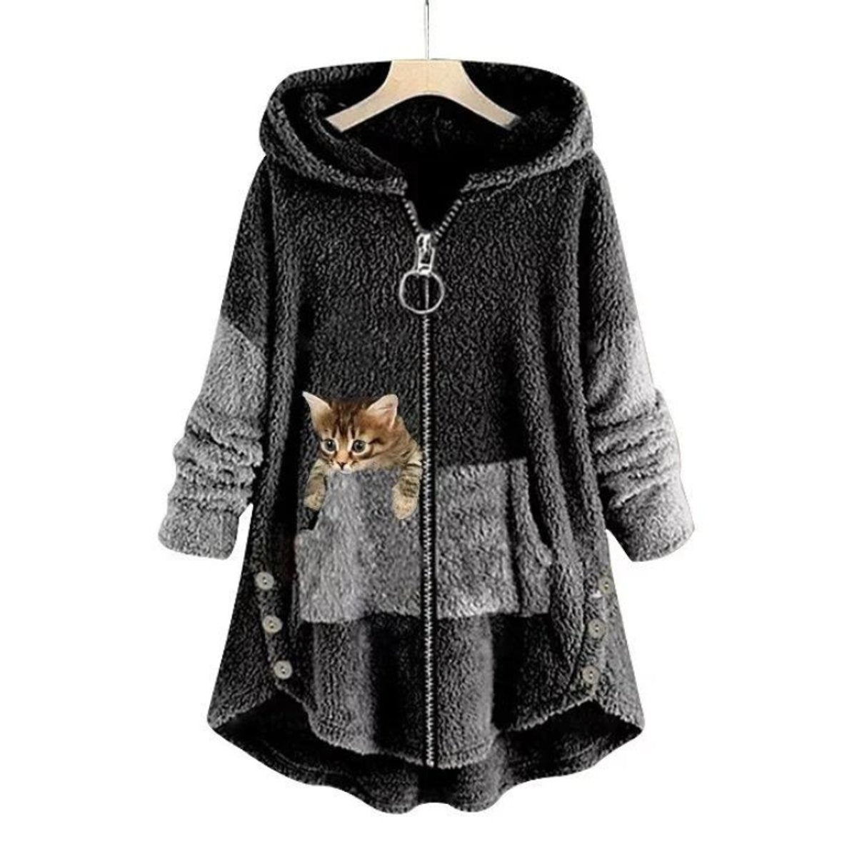 Roos | Dames Pluche Oversized Hoodie Sweater Rits Capuchon Katprint