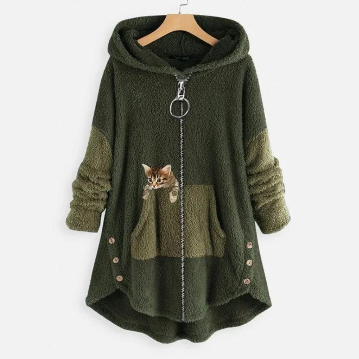 Roos | Dames Pluche Oversized Hoodie Sweater Rits Capuchon Katprint
