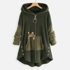 Roos | Dames Pluche Oversized Hoodie Sweater Rits Capuchon Katprint