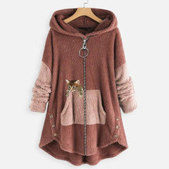Roos | Dames Pluche Oversized Hoodie Sweater Rits Capuchon Katprint