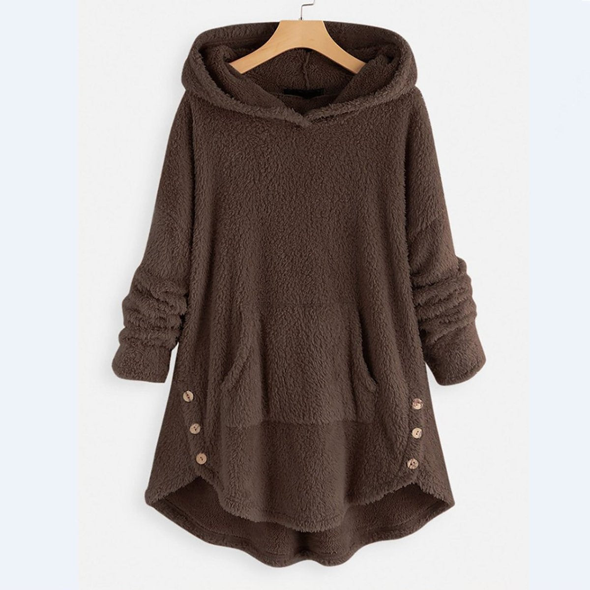 Roos | Dames Pluche Oversized Hoodie Sweater Rits Capuchon Katprint