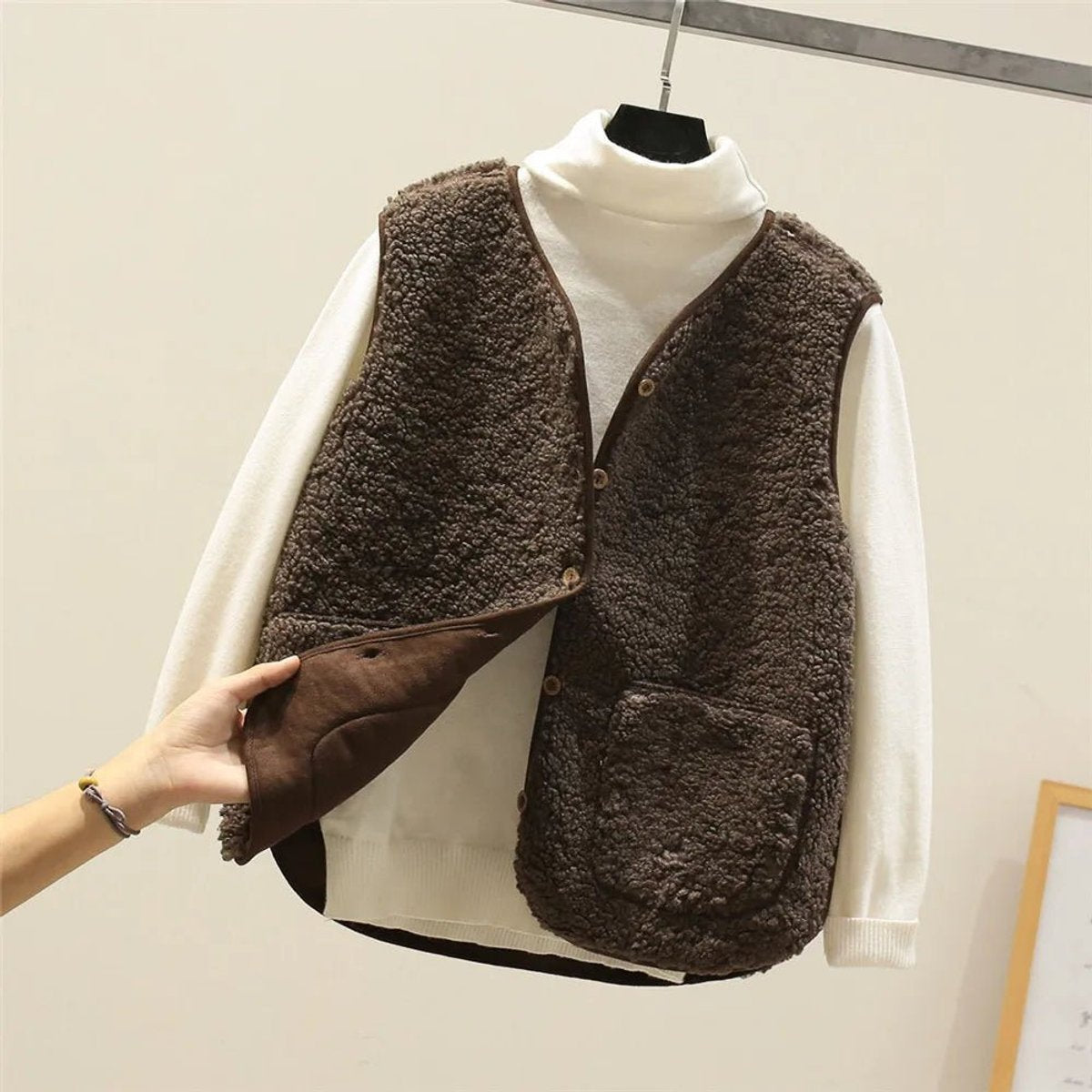 Julia | Dames Puffer Vest Teddy Fleece Mouwloos Geknopt Bodywarmer