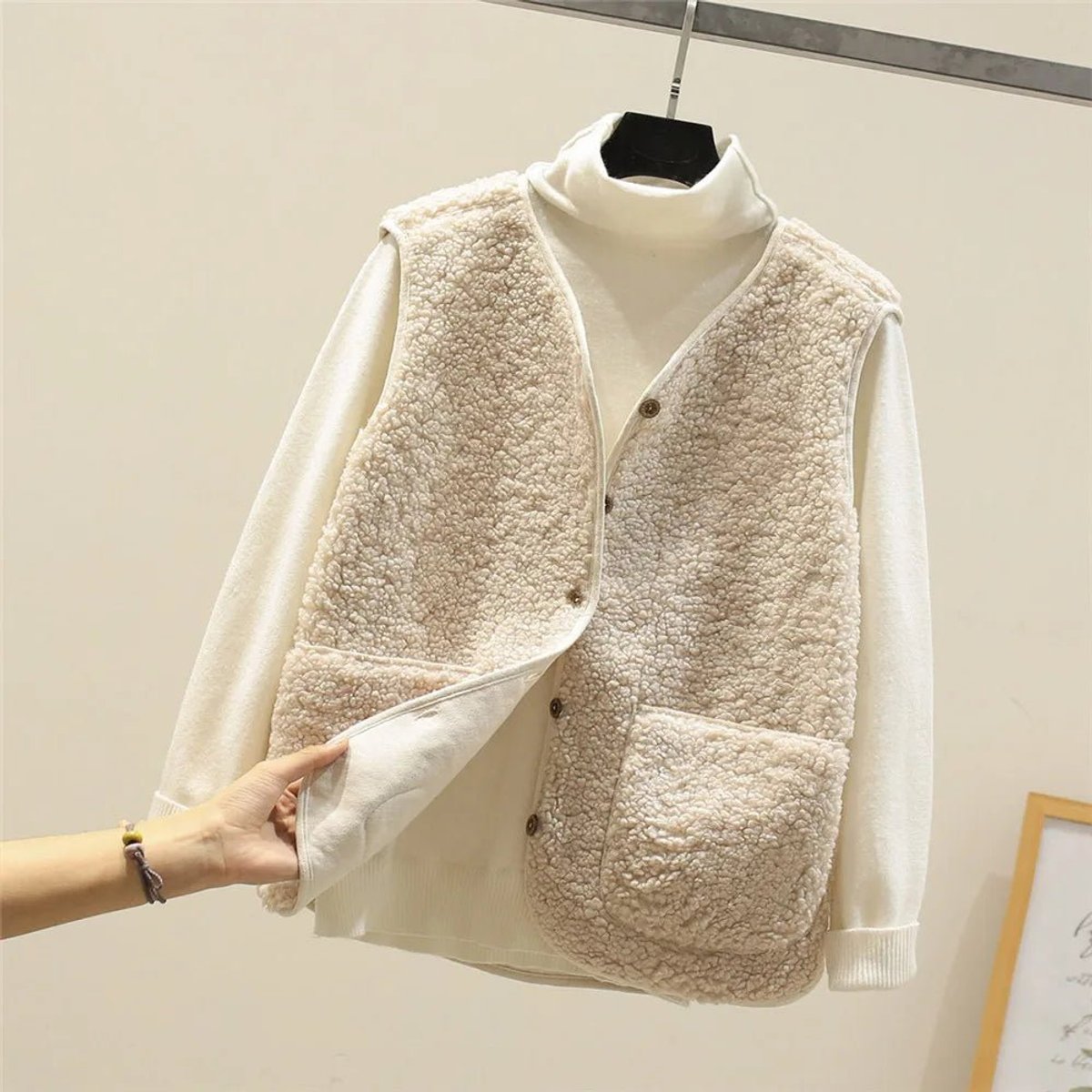 Julia | Dames Puffer Vest Teddy Fleece Mouwloos Geknopt Bodywarmer