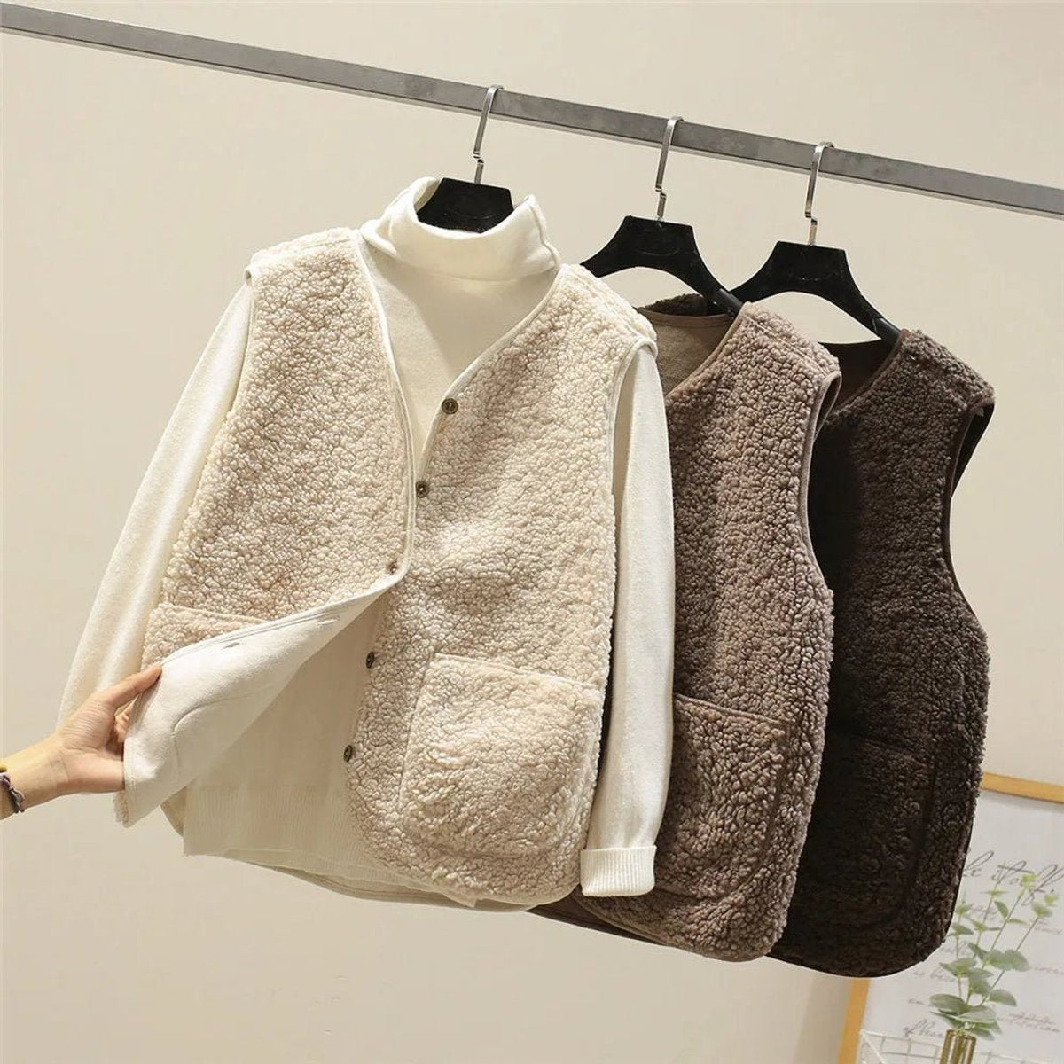 Julia | Dames Puffer Vest Teddy Fleece Mouwloos Geknopt Bodywarmer