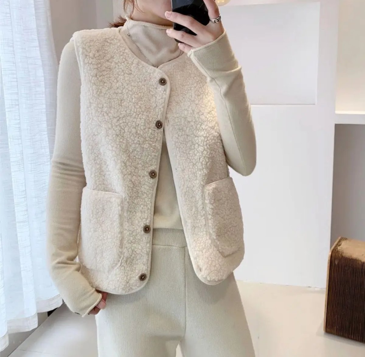 Julia | Dames Puffer Vest Teddy Fleece Mouwloos Geknopt Bodywarmer