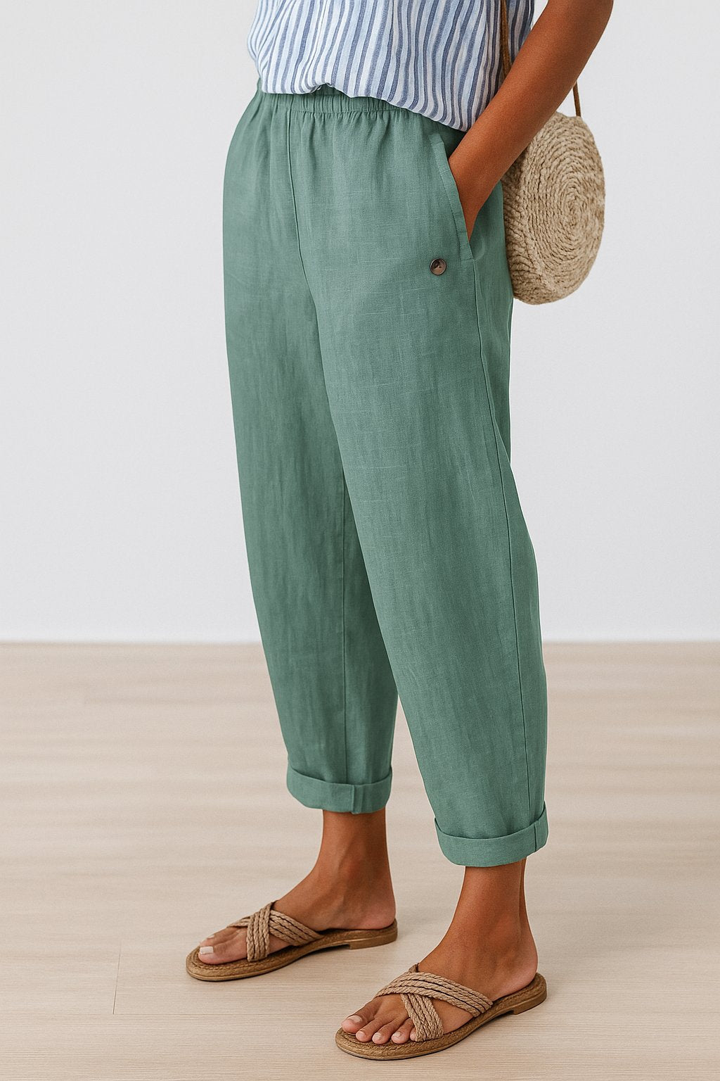 Sanne | Dames Rechte-Pijp Lichte Broek met Zijzakken