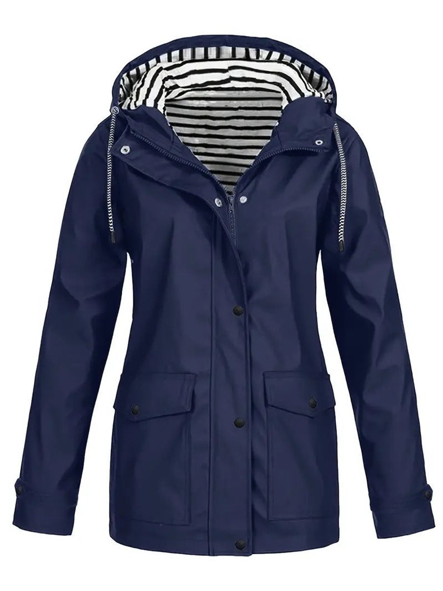 Tessa | Dames Regenjas Gestreept Gevoerd Hooded Polyester Women Coat