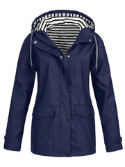 Tessa | Dames Regenjas Gestreept Gevoerd Hooded Polyester Women Coat