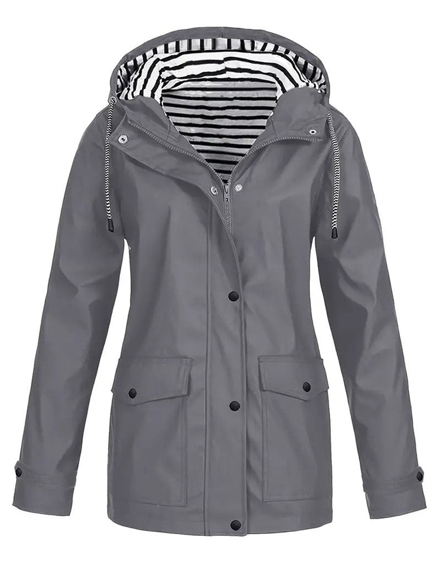 Tessa | Dames Regenjas Gestreept Gevoerd Hooded Polyester Women Coat
