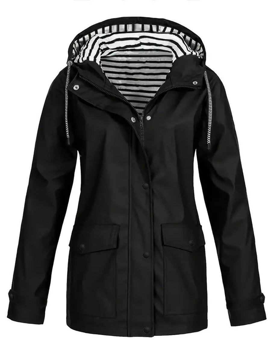 Tessa | Dames Regenjas Gestreept Gevoerd Hooded Polyester Women Coat