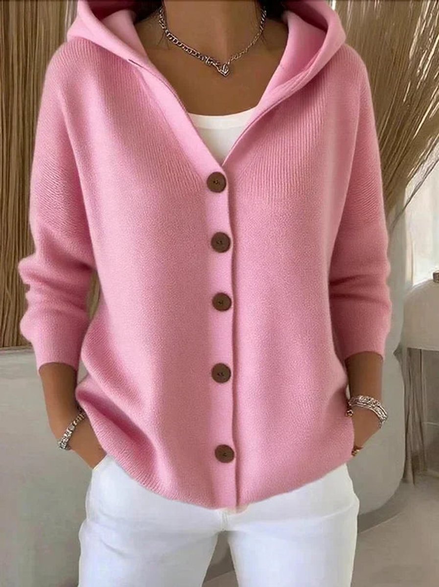 Sophie | Dames Relaxed-Fit Gebreide Cardigan Met Capuchon Knoopsluiting