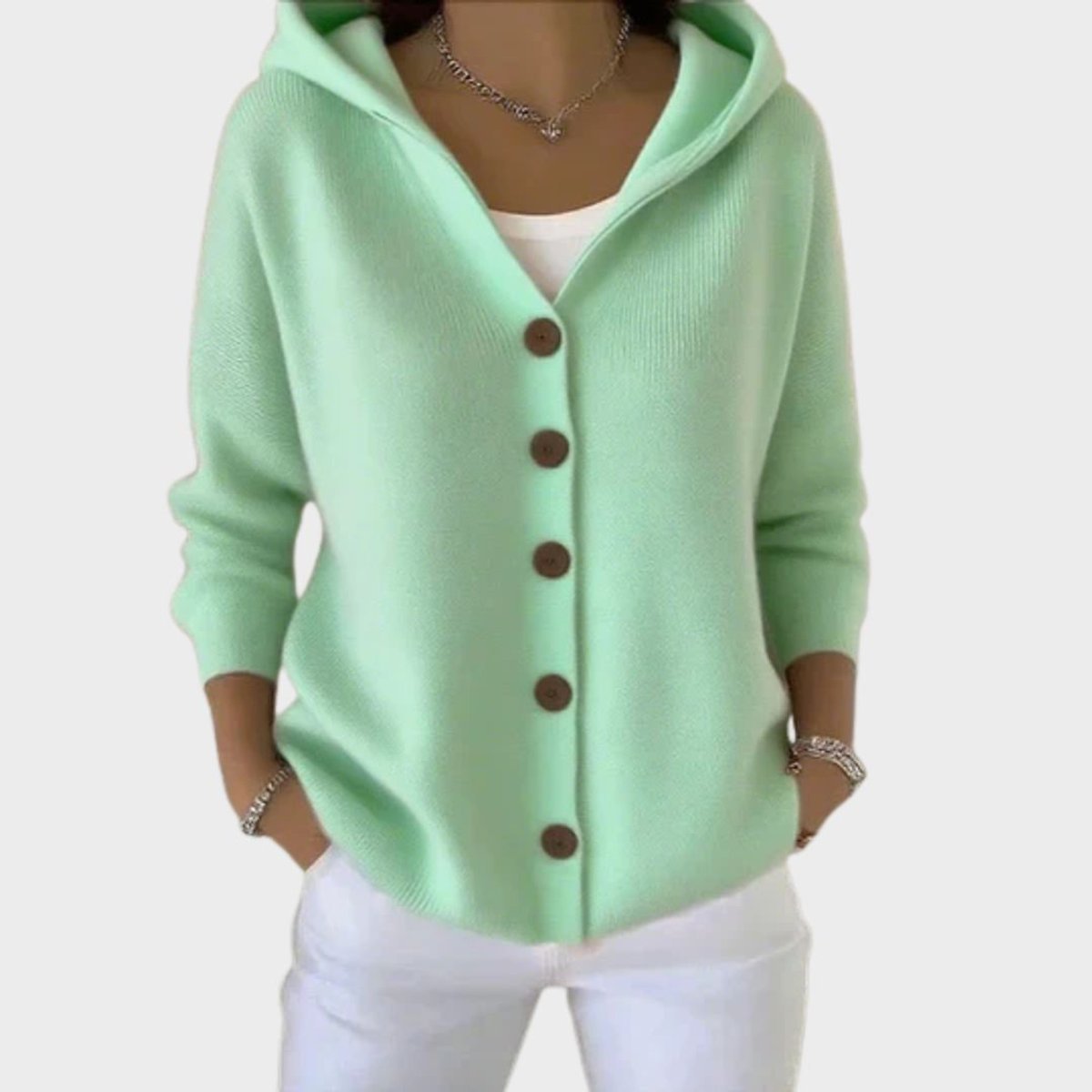 Sophie | Dames Relaxed-Fit Gebreide Cardigan Met Capuchon Knoopsluiting