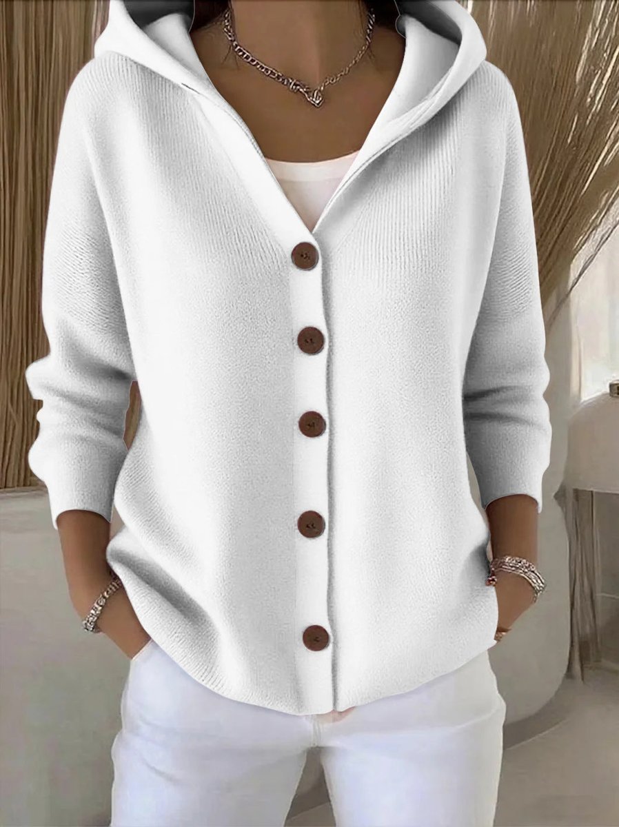 Sophie | Dames Relaxed-Fit Gebreide Cardigan Met Capuchon Knoopsluiting